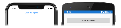 螢幕擷取畫面：在 iOS 和 Android 上，Button 的文字接收到點選後變更